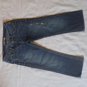 BKE Sabrina Raw Hem Distressed Stretch Denim Blue Jean Capri 27